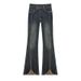 Cement Gray Raw Edge Flared Jeans For Women, New Summer Style, Plus Size, High-waisted, Slimming, Hip-covering, Stretchy_mkmklike.com