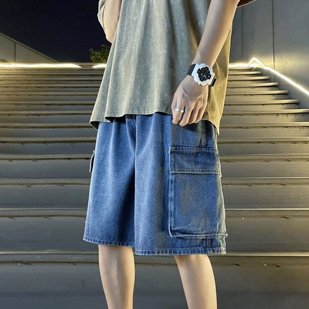 Men's Clothing Workwear Denim Shorts Summer Ins Trendy Loose Straight Shorts Versatile Casual Wide Leg Mid Length Pants_mkmklike.com
