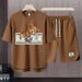 Men's Clothing 2024 Waffle Casual Summer Suit Men's Loose Teen Short sleeved T shirt Shorts Handsome Two piece Suit_mkmklike.com