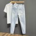 Men's Washed Distressed Cropped Jeans Light Color Versatile Straight Leg Ice Silk Stretch Slim Fit 2025 New Style_mkmklike.com