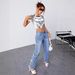 Women's Clothing Worn Jeans Women New Irregular Star High Waist Straight Trousers Washed Jeans_mkmklike.com