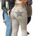 Women's High-bounce Star Color Jeans Washed High-waisted Hip Lift Flare Pants Tight Rough Hem Pants_mkmklike.com
