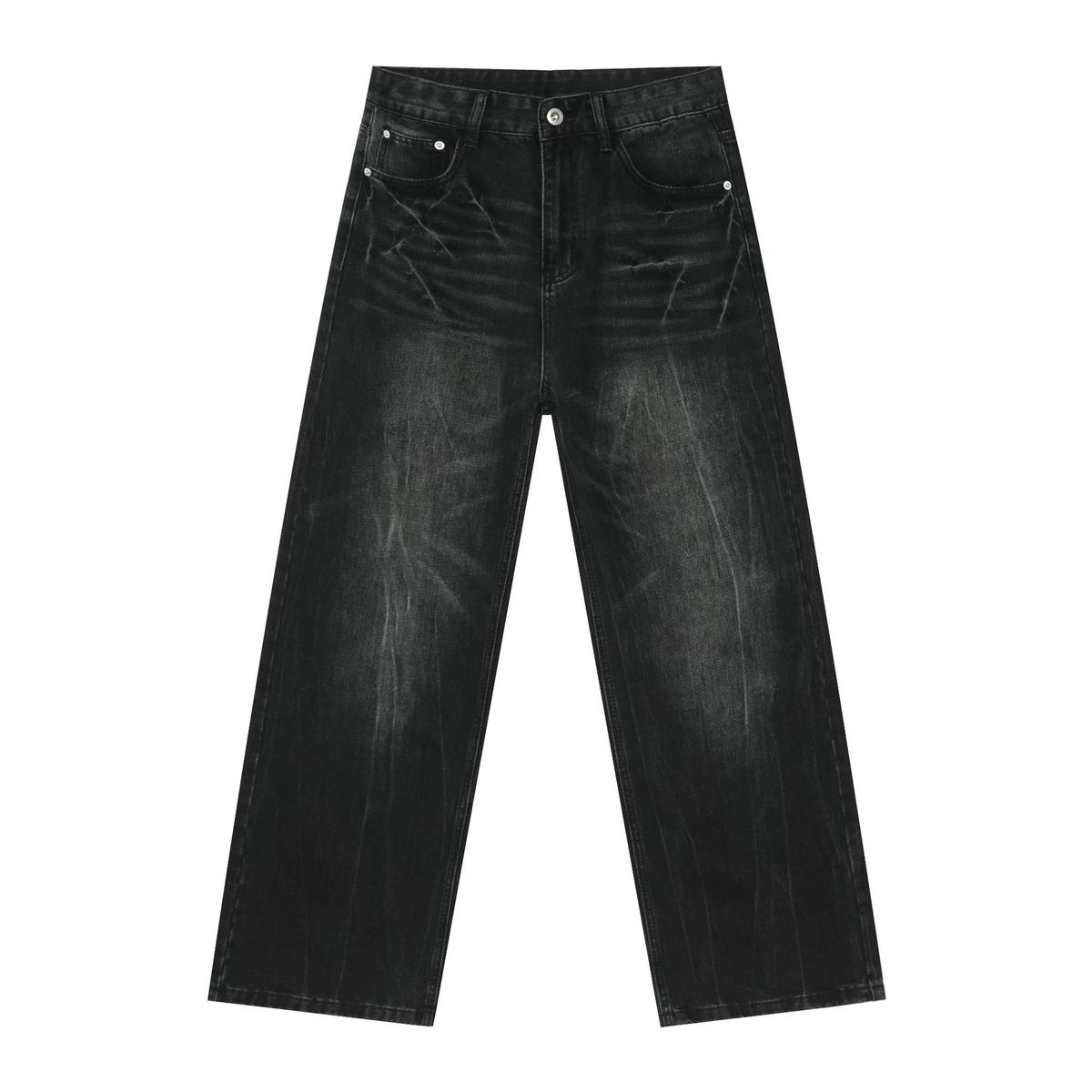 Men's Clothing Nirben Denim | American Jeans Men's Retro Washed Lightning Crack Trendy High Street Loose Straight Wide Leg_mkmklike.com