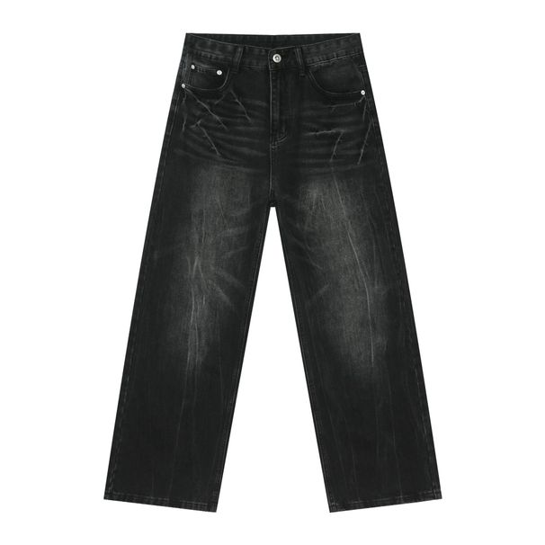 Men's Clothing Nirben Denim | American Jeans Men's Retro Washed Lightning Crack Trendy High Street Loose Straight Wide Leg_mkmklike.com
