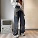 Men's American Retro Loose Slim-fit Jeans, Unisex Design With Frayed Edges, Floor-length Straight Wide-leg Pants, Trendy_mkmklike.com