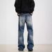 Suitable For All Seasons American Washed Vintage Distressed Fashion Jeans For Men Spring Autumn Straight Loose High Street Vibe Style Long_mkmklike.com