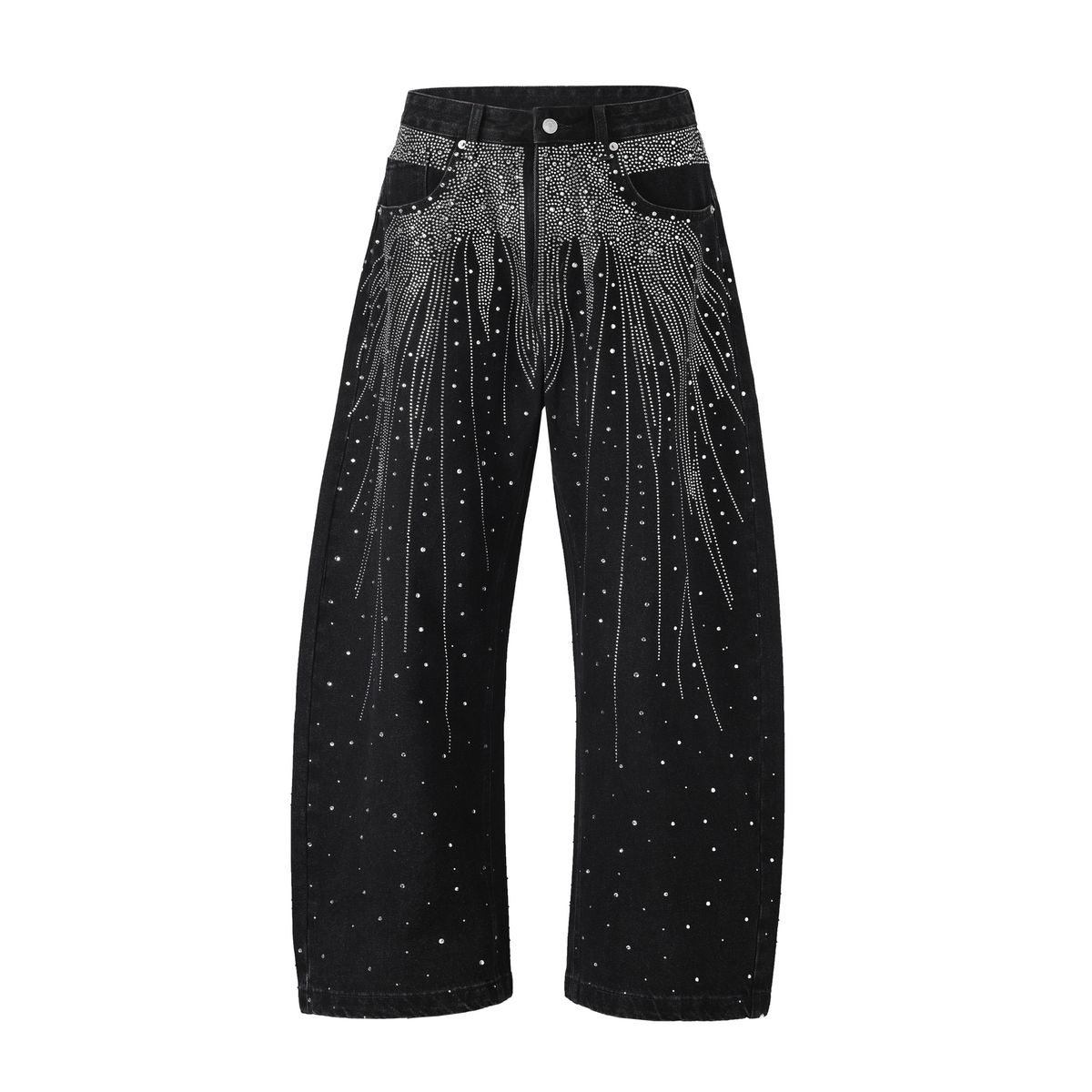 Men's Clothing High Street Washed Loose Wide Leg Pearl Full Diamond Stacked Jeans_mkmklike.com