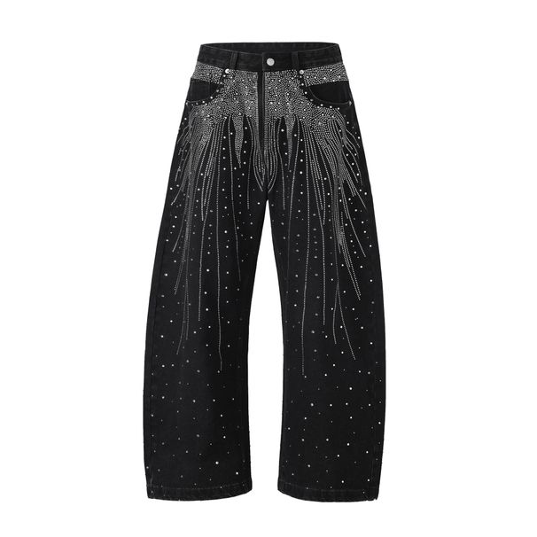 Men's Clothing High Street Washed Loose Wide Leg Pearl Full Diamond Stacked Jeans_mkmklike.com