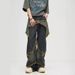 American Retro Multi Pocket Star Raw Edge Jeans For Men And Women Trendy Loose Washed Distressed Wide Leg Pants Summer_mkmklike.com