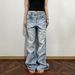 Unisex Vintage Washed Denim Pants - Straight Leg With Subtle Flare, Distressed Cat Whisker & Lightning Details For Men Women_mkmklike.com
