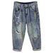 Men's Distressed Denim Jeans Casual Straight Leg Loose Fit Hip Hop High Street Washed Edgy Harem Style_mkmklike.com
