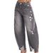High-Waisted Grey Ripped Frayed Hem Banana Jeans Women's Retro Washed Loose Cropped Carrot Pants WT29_mkmklike.com
