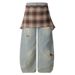 Detachable Plaid Drop-Crotch Jeans - Vintage Washed Baggy Denim Pants With Unique Layering For Streetwear Enthusiasts_mkmklike.com