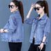 Women's Clothing Women's Embellished Denim Jacket With Rhinestones, Short Cropped Style, Batwing Sleeves, Distressed Details, Casual & Chic_mkmklike.com