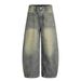 Punk Wasteland Washed Denim Scimitar Niche Trend Distressed Ripped Wide-Leg Banana Men's Long Pants_mkmklike.com