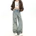 Fleece-Lined American Retro Embroidered Puppy High-Waisted Wide-Leg Jeans Women, New Loose Slimming Straight-Leg Pants_mkmklike.com