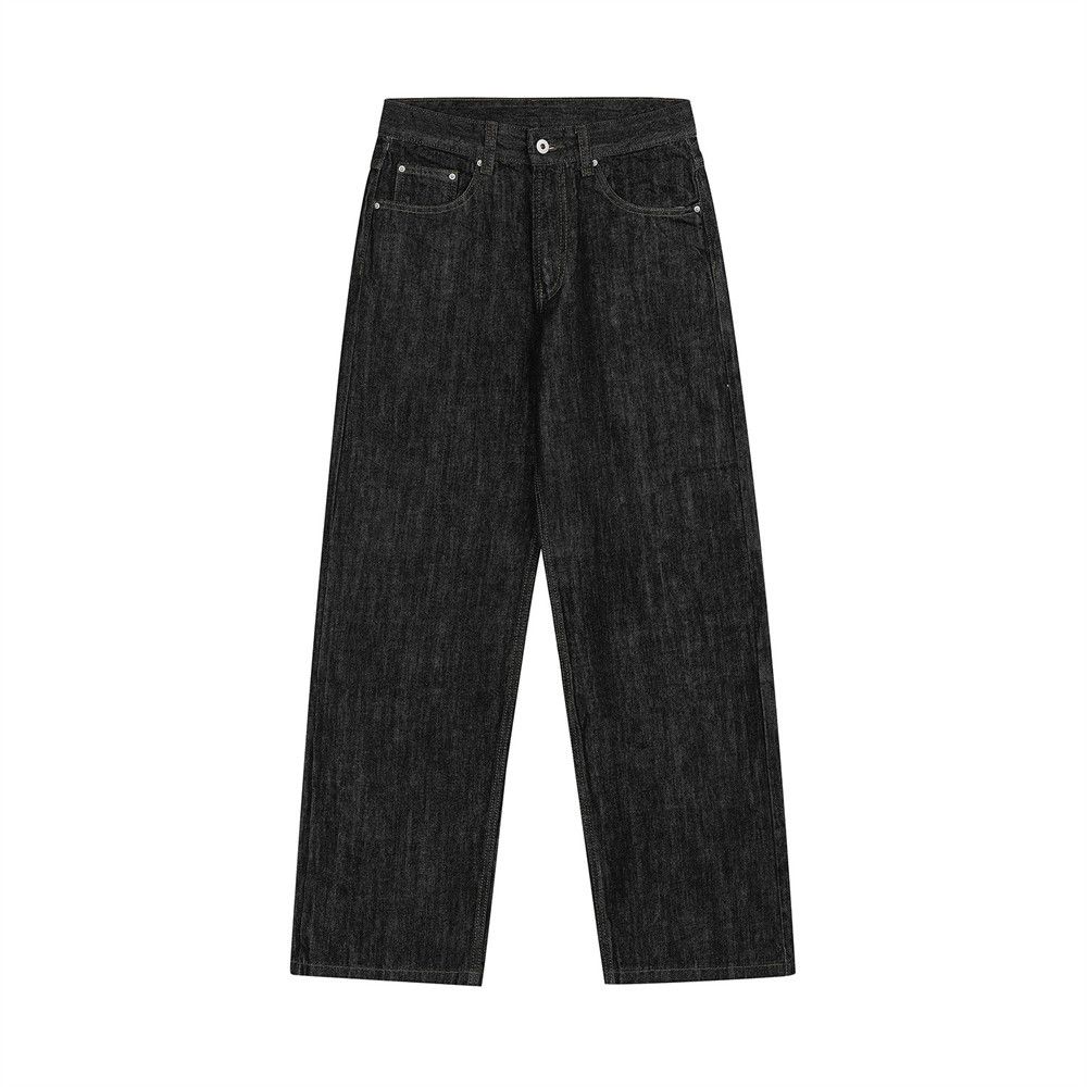 American Street Style Small Straight-Leg Jeans For Men Basic Loose Fit Vibe Punk Simple Versatile Solid Color Casual_mkmklike.com