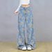Women's American Retro Print Wide Leg Jeans Loose Fit Slimming Straight Leg Floor Length Pants 2026 New Style Niche Design_mkmklike.com