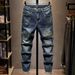 Men's Premium Embroidered Jeans - Slim Fit Stretch Denim Pants With Lettering Design, Luxury Streetwear For Fall & Winter (Blue, Size 28-36)_mkmklike.com