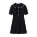 Women's Clothing new slim fit detachable lace doll collar waist short solid color dress_mkmklike.com
