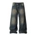 2025 Spring And Autumn Washed American Jeans Men's Trendy Brand Cat Beard Punched Loose Straight Long Wide Leg Floor_mkmklike.com