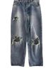 Men's Vintage Washed Distressed Knee-Slit Straight Leg Jeans Streetwear Style Denim Pants With Ripped Details_mkmklike.com