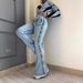 Women's Clothing Fashion High Waist Versatile Slim Fit Mopping Twist Elastic Denim Flared Pants_mkmklike.com