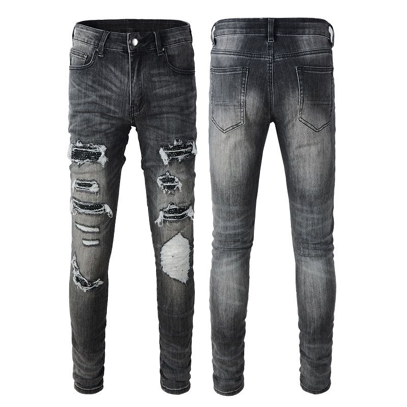 Men's Clothing Supply Of Trendy Men's Clothing, Hot Diamond Ripped Jeans, Men's Slim Fitting Skinny Dark Gray Men's High Street Stretch Pants_mkmklike.com