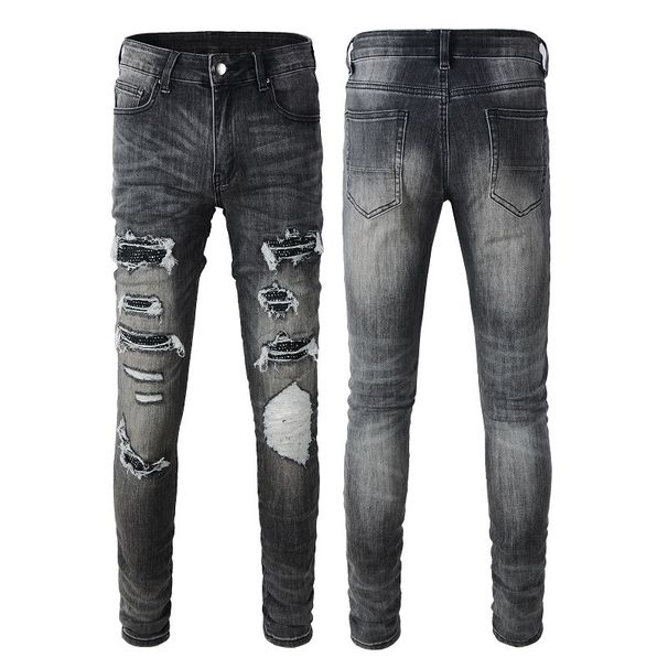 Men's Clothing Supply Of Trendy Men's Clothing, Hot Diamond Ripped Jeans, Men's Slim Fitting Skinny Dark Gray Men's High Street Stretch Pants_mkmklike.com