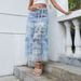 Women's Clothing Summer Personality Street Cake Skirt Mesh Floral Stitching Denim Skirt_mkmklike.com