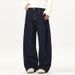 Men's Clothing Cocoon Shaped Wide Leg Raw Denim Jeans, Unisex Patchwork Design, Niche Straight Leg Pants_mkmklike.com