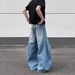 Cross Border American Style Stylish Washed Trendy Curved Blade Jeans For Men, Loose Wide Leg, Draped Silhouette, Sickle Shaped Floor Length Pants_mkmklike.com