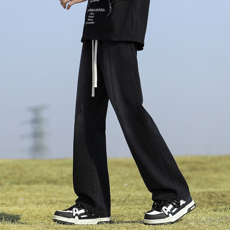 Spring And Autumn New New Pants Men's American High Street Boys Loose Micro-pull Jeans Men's Black Casual Trousers_mkmklike.com