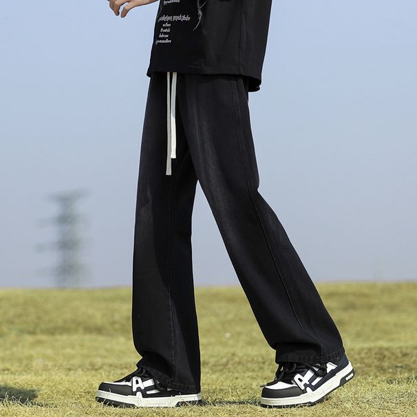 Spring And Autumn New New Pants Men's American High Street Boys Loose Micro-pull Jeans Men's Black Casual Trousers_mkmklike.com