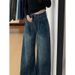 Women's High Waisted Straight Leg Jeans - Retro Washed Denim Pants With Fleece Lining, Plus Size Wide Leg Trousers For Pear Shape & Curvy Women_mkmklike.com