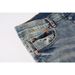 Unisex American Y2K Hip Hop Motorcycle Stacked Flared Jeans, Mud-Wash Vintage Blue With Contrast Lining & Large Rips, Black-White Splatter Paint, Brea_mkmklike.com