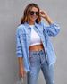 K New Solid Color Mid Length Long Sleeved Denim Jacket With Holes, European And American Style Jacket For Women_mkmklike.com