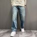 Men's Retro Blue Straight Leg Jeans - Classic Loose Fit Denim Pants For Casual Streetwear_mkmklike.com