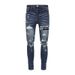 Men's Clothing Street Fashion Jeans Blue Vintage Skinny Ripped Leather Patch Jeans_mkmklike.com