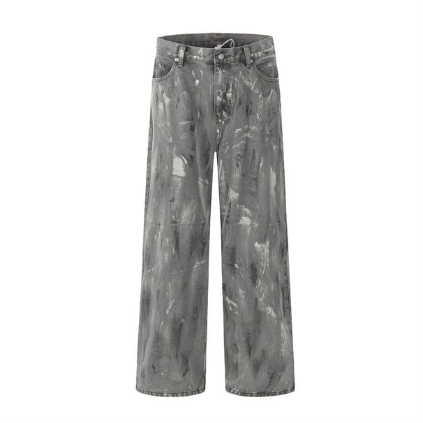Ink Tie-Dye Jeans For Men Loose Wide-Leg American High Street Design Sense Niche Casual Straight-Leg Trousers Long Pants_mkmklike.com