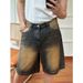 Men's Summer Thin Denim Shorts Straight Leg Casual Mid-Length Loose Fit Trendy Five-Point Washed Youth Outerwear_mkmklike.com