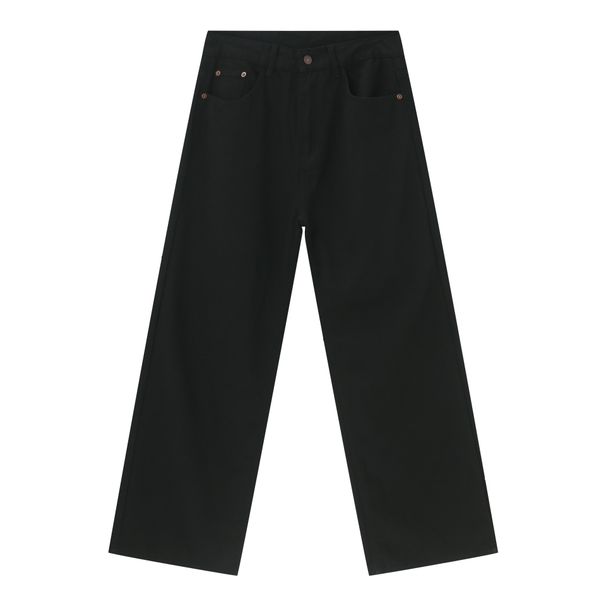 Men's Relaxed Straight-Leg Jeans Vintage Washed Cotton Blend High Street Casual Pants Black White Khaki S XL_mkmklike.com
