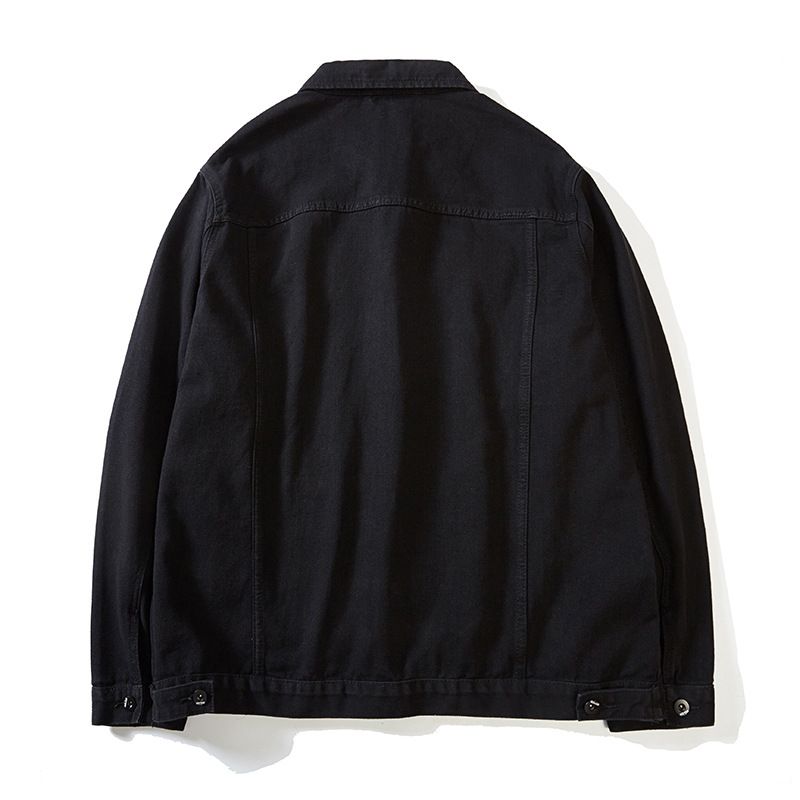 S005 Spring And Autumn Black Large Trendy Plus Size Men's Denim Jacket Stretch Workwear Long Sleeve American Style_mkmklike.com