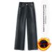 Korean Retro Wide-Leg Jeans For Women, Autumn And Winter Fleece-Lined Warm High-Waist Tummy Control Slimming_mkmklike.com