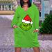 Women's Clothing Digital Christmas Green Geek Print Temperament Midi Pullover V neck Long Sleeve Dress_mkmklike.com