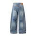 American Style Loose Wide-Leg Jeans For Men, Trendy Brand, Distressed Washed Faded Straight-Leg Pan, Versatile Dad_mkmklike.com