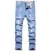 Men's Casual Slim Fit Skinny Jeans Distressed Patched Versatile Style European American Foreign Trade New Cross Border_mkmklike.com