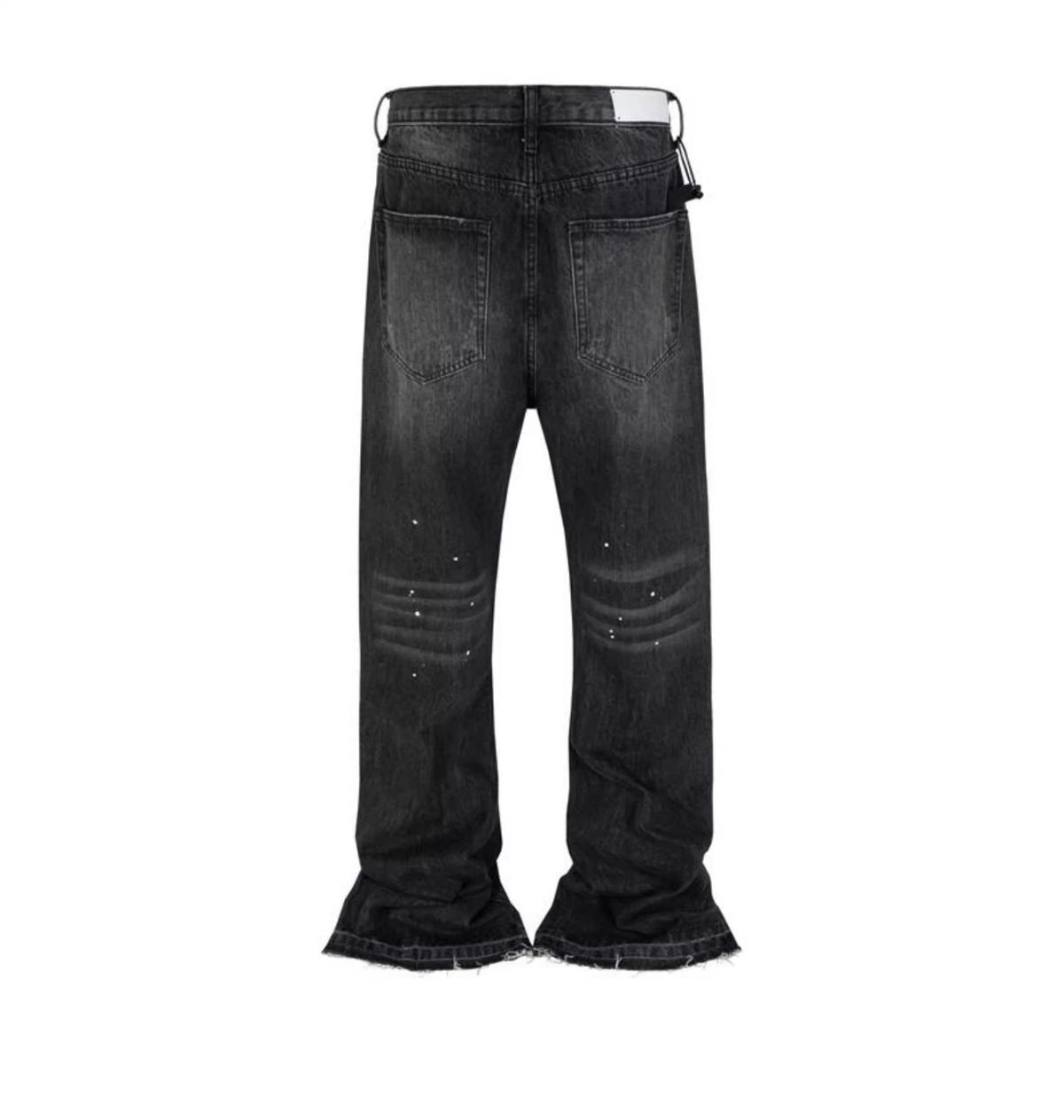 American Street Style Washed Distressed Black Blue Straight Leg Slightly Flared Ink Splash Clean Jeans_mkmklike.com