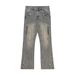 Street Fashion Niche Design Patchwork Distressed Denim Men's Frayed Flared Pants Vintage Hip Hop Punk_mkmklike.com