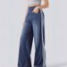 Women's Clothing Washed Blue Side Striped Denim Jeans Vintage Washed Blue Side Stripe Jeans For Women - High Street Loose Fit Wide Leg Flared Pants_mkmklike.com